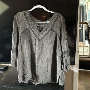 Torrid Gray Relaxed V-Neck Blouse with Embellished Details